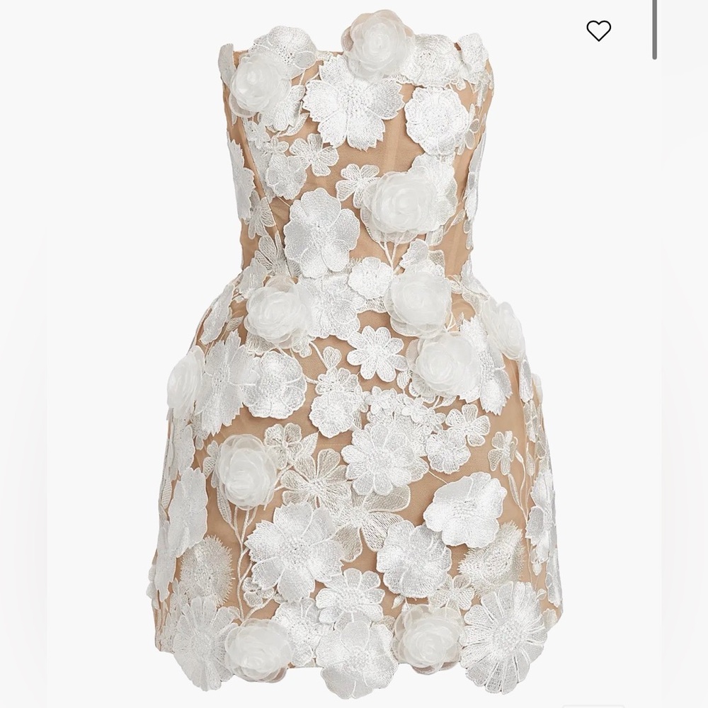 Bronx and Banco Strapless Floral Dress in White and Tan